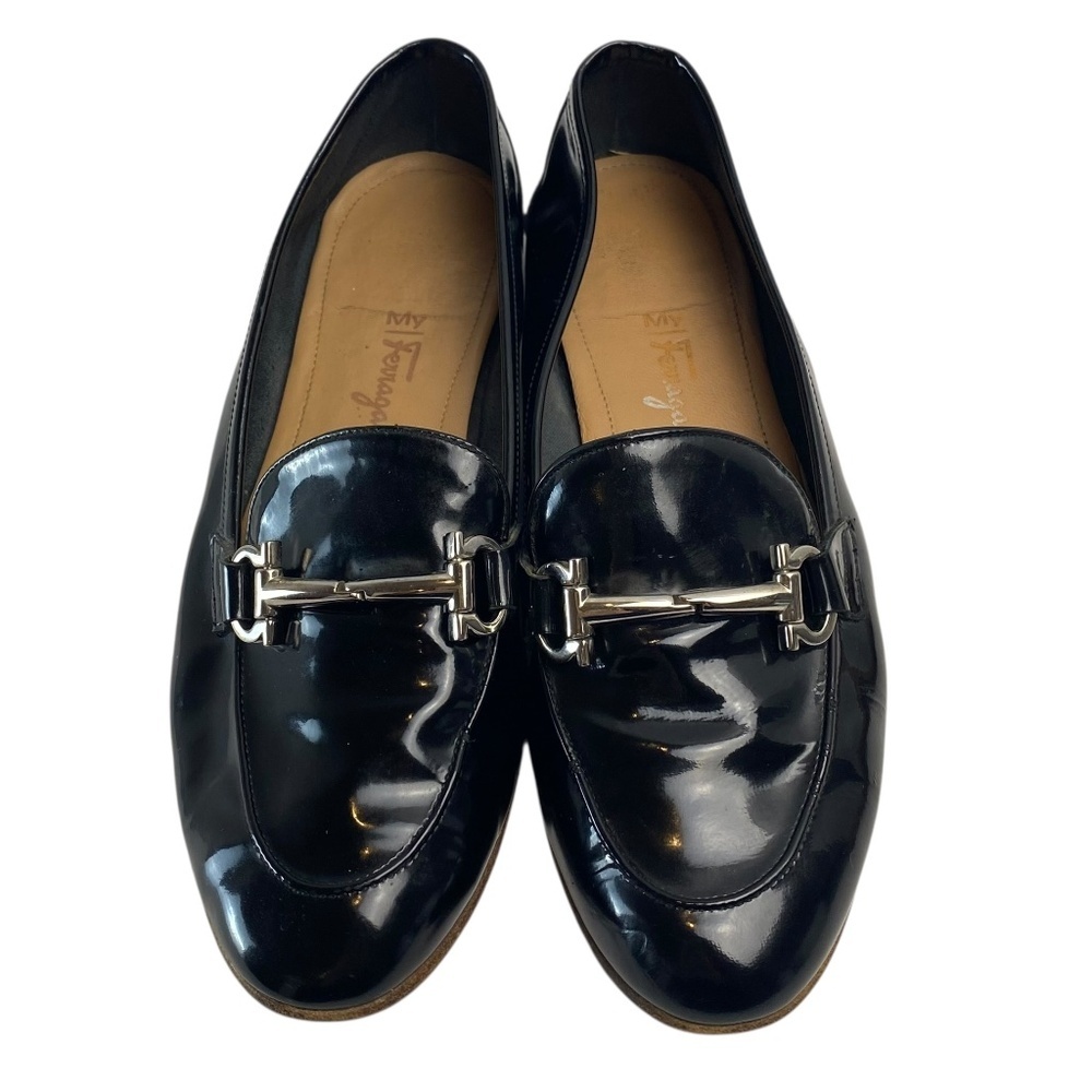 SALVATORE FERRAGAMO Patent Leather Informal Loafer in Black Size 6.5